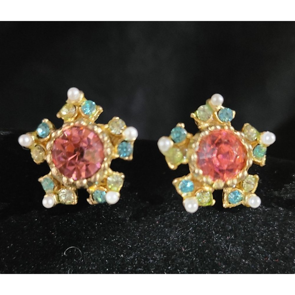 Vintage Coro multicolored costume jewelry screwback earrings